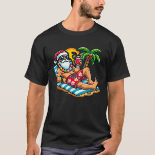 Camiseta Santa Claus En La Playa De Julio Pasea Por Los Nav