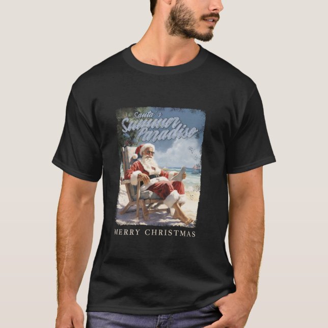 Camiseta Santa Claus en la playa te desea un Feliz Cristo (Anverso)