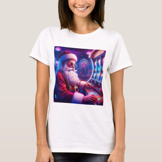 Camiseta Santa Claus Está Jugando Las Ranuras En El Casino (Anverso)