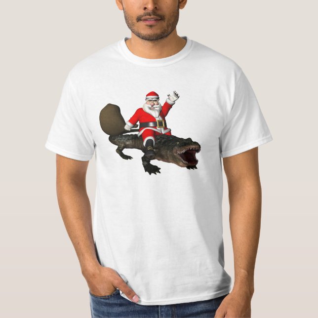 Camiseta Santa Claus Festividad Montando Un Alligador (Anverso)