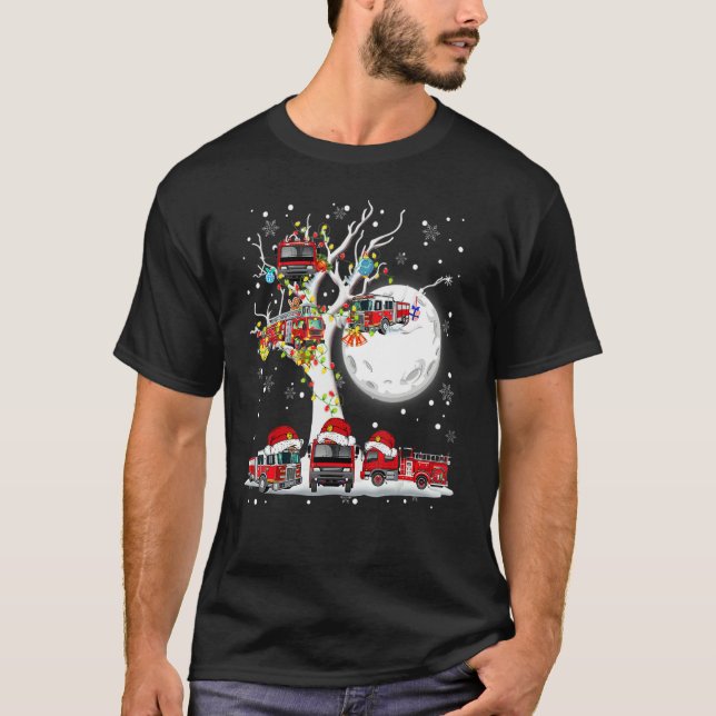 Camiseta Santa Claus Fire Engines On Tree Christmas Pajama  (Anverso)