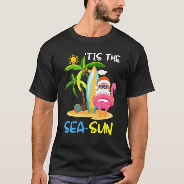 Camiseta Santa Claus Flamingo Float This The Sea Sun Christ (Anverso)