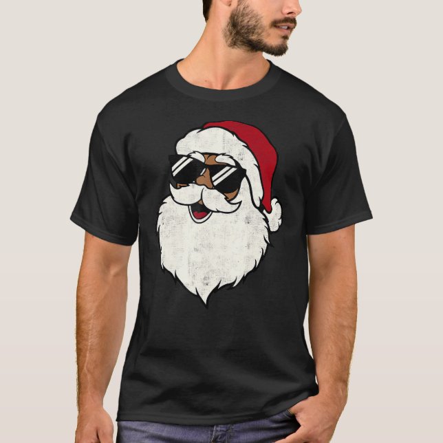 Camiseta Santa Claus Gafas de sol Hombres negros Navidades  (Anverso)