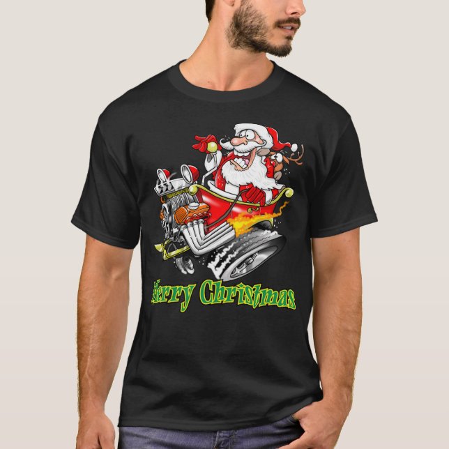 Camiseta Santa Claus Hot Rod Sleigh Merry Christmas (Anverso)
