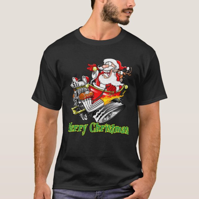 Camiseta Santa Claus Hot Rod Sleigh Merry Christmas Classic (Anverso)