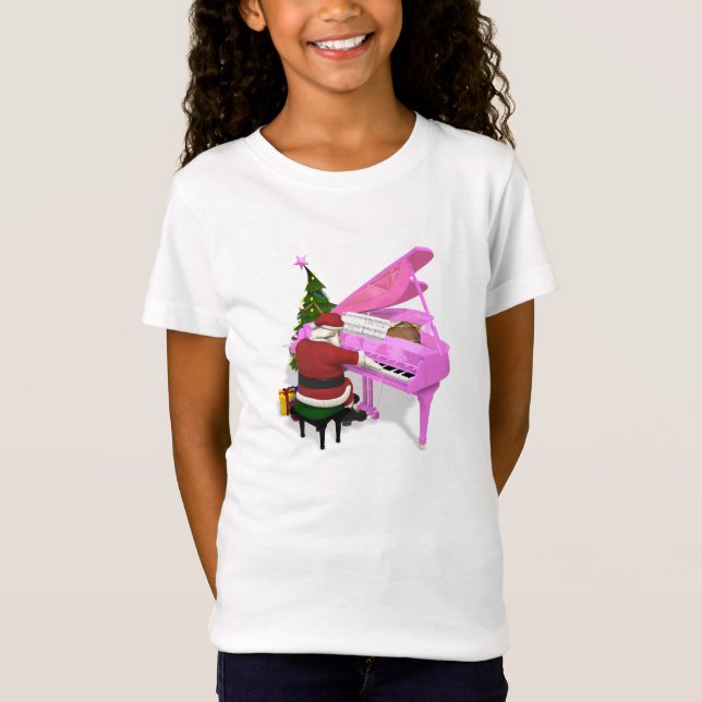 Camiseta Santa Claus juega al piano rosa (Anverso)