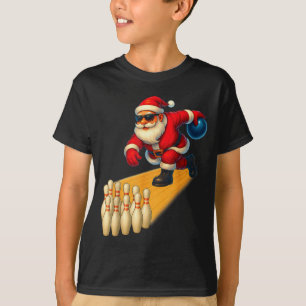 Camiseta Santa Claus lindo jugando bola de bolos y bolichis