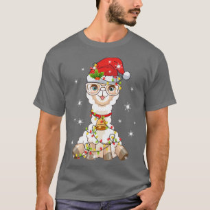 Camiseta Santa Claus Llama Alpaca Xmas Tree Light Merry Ch