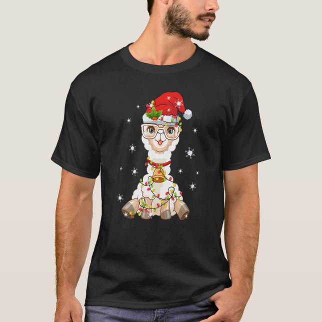 Camiseta Santa Claus Llama Alpaca Xmas Tree Light Merry Ch (Anverso)