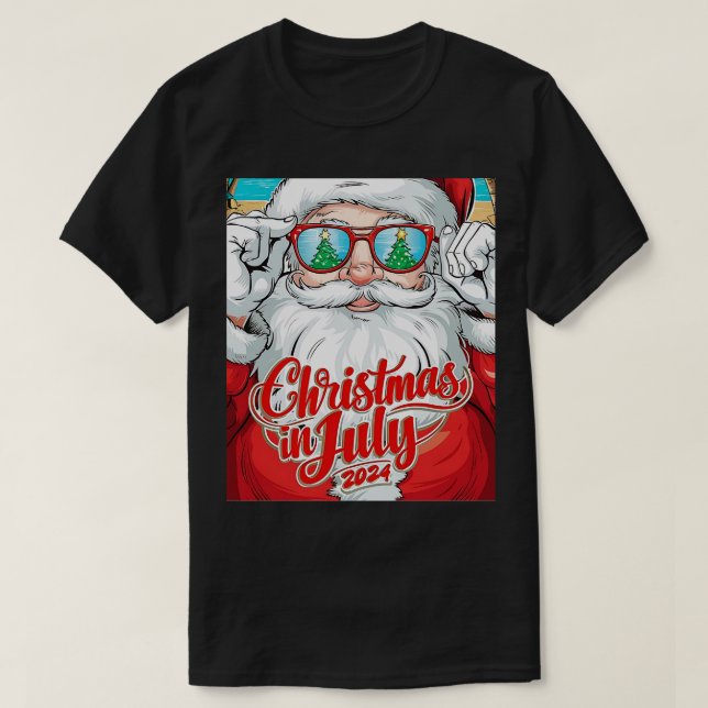 Camiseta Santa Claus llevando gafas de sol con un reflejo (Diseño del anverso)