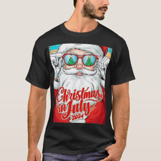 Camiseta Santa Claus llevando gafas de sol con un reflejo