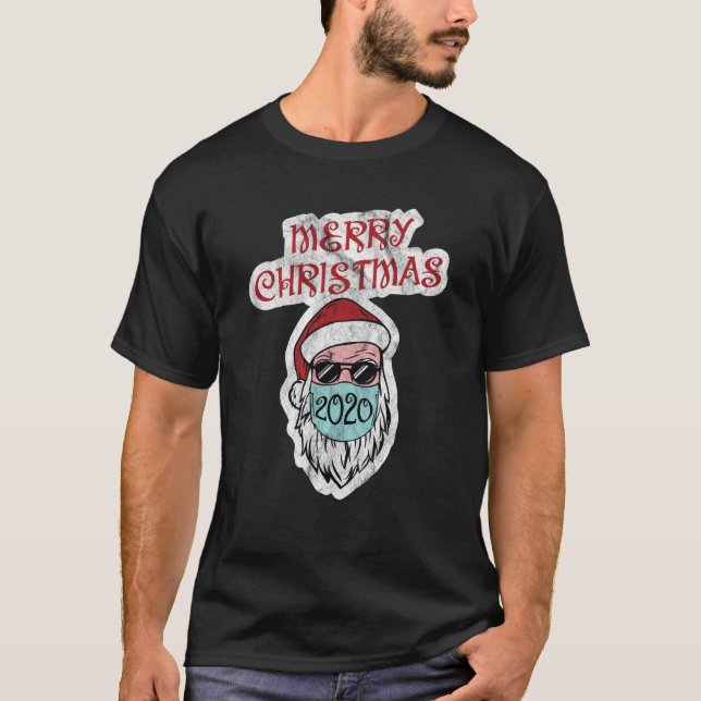 Camiseta Santa Claus llevando máscara facial Feliz Navidad  (Anverso)