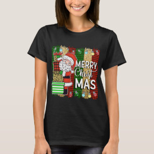 Camiseta Santa Claus Merry Christmas Plaid Tree Lights