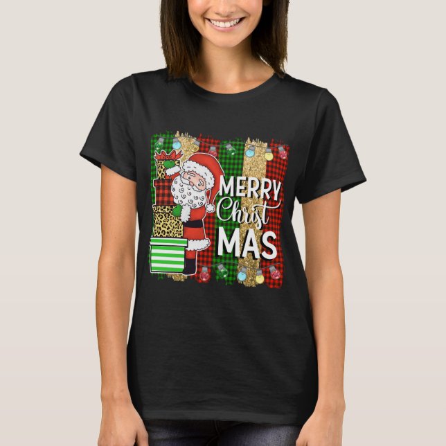 Camiseta Santa Claus Merry Christmas Plaid Tree Lights (Anverso)