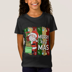 Camiseta Santa Claus Merry Christmas Plaid Tree Lights