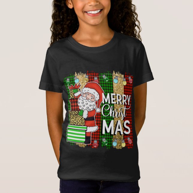 Camiseta Santa Claus Merry Christmas Plaid Tree Lights (Anverso)