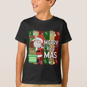Camiseta Santa Claus Merry Christmas Plaid Tree Lights
