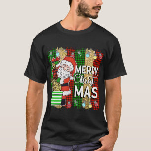 Camiseta Santa Claus Merry Christmas Plaid Tree Lights