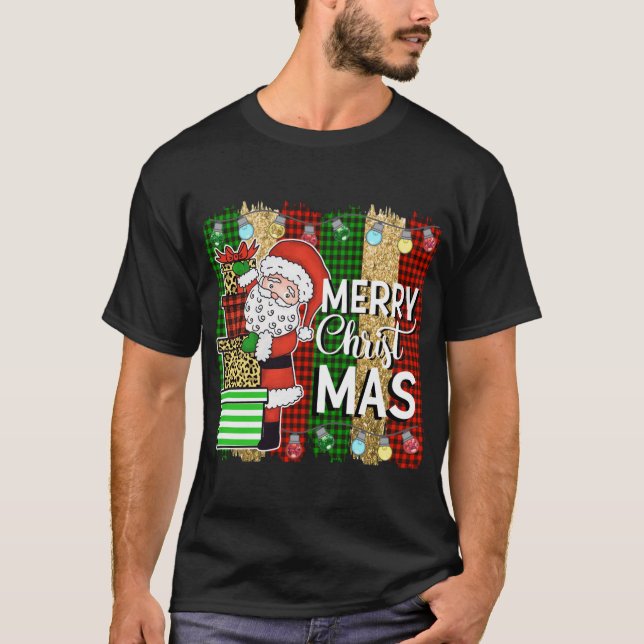 Camiseta Santa Claus Merry Christmas Plaid Tree Lights (Anverso)