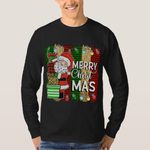 Camiseta Santa Claus Merry Christmas Plaid Tree Lights