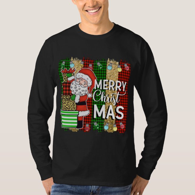 Camiseta Santa Claus Merry Christmas Plaid Tree Lights (Anverso)