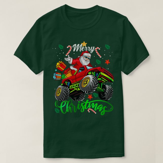 Camiseta Santa Claus Merry Christmas Riding Monster Truck F (Diseño del anverso)