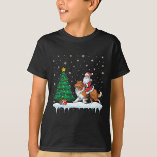Camiseta Santa Claus Montando con barba Perro Collie Chicas