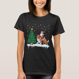 Camiseta Santa Claus Montando con barba Perro Collie Chicas