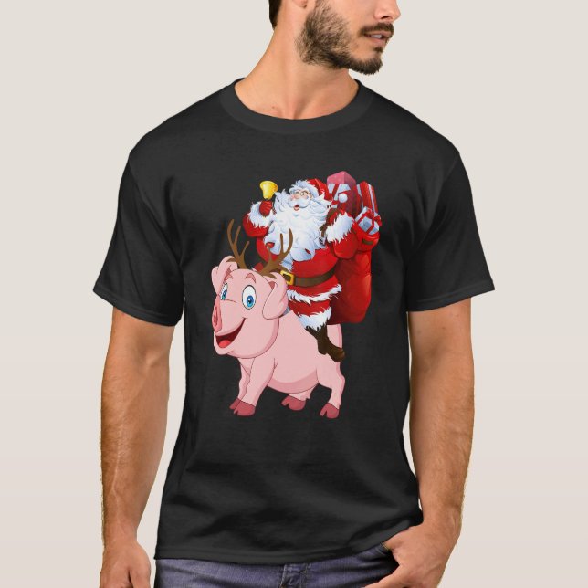 Camiseta Santa Claus montando Navidades de renos de cerdo P (Anverso)