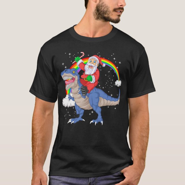 Camiseta santa claus montando trex dinosaur navidades (Anverso)