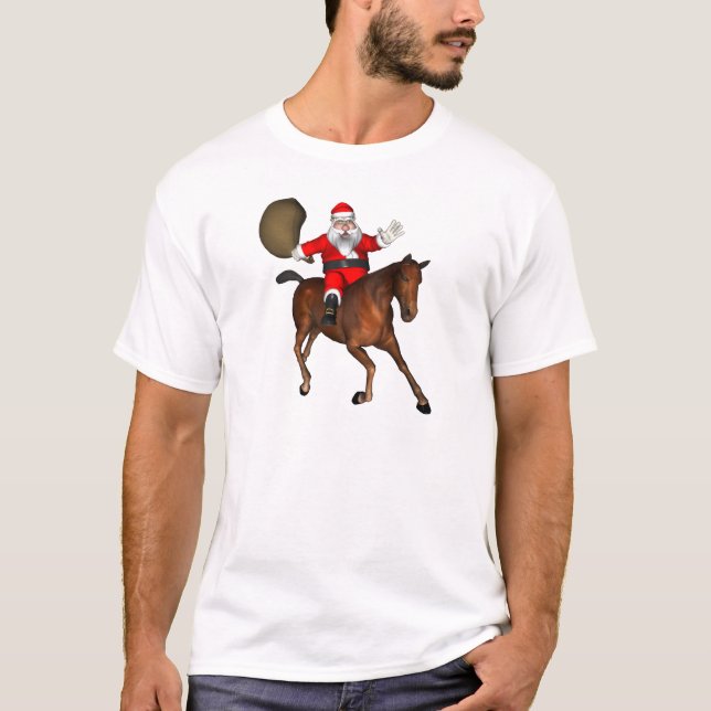 Camiseta Santa Claus montando un caballo marrón (Anverso)