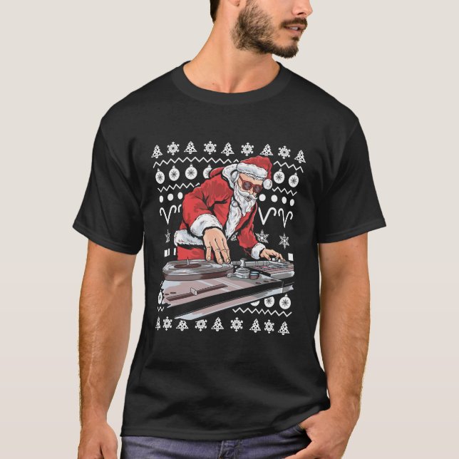 Camiseta Santa Claus Music Dj Ugly For Navidades (Anverso)