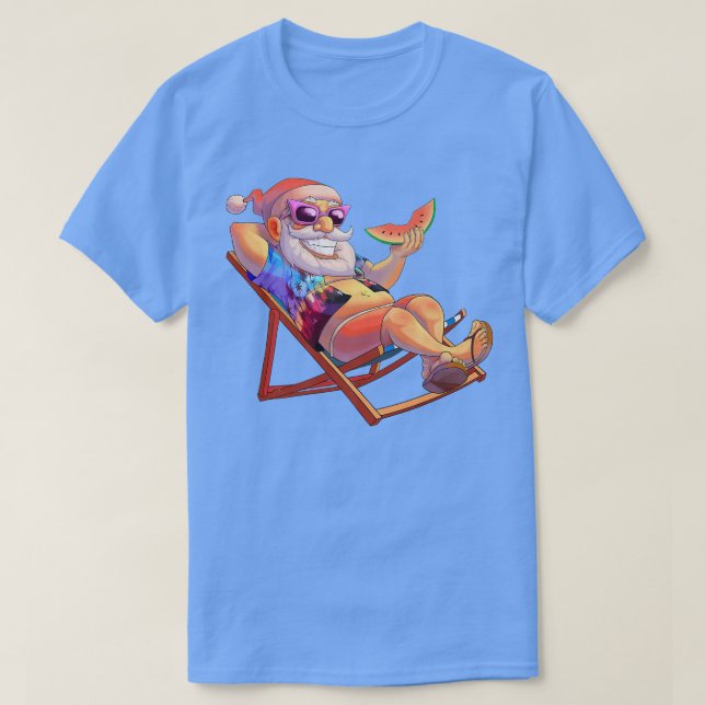 Camiseta Santa Claus On Beach Chair Hawaiian Christmas in J (Diseño del anverso)