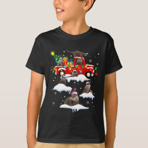 Camiseta Santa Claus Otters Red Truck Xmas Tree Merry Chris