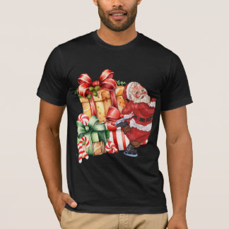Camiseta Santa Claus patinando en Navidad al estilo acuarel