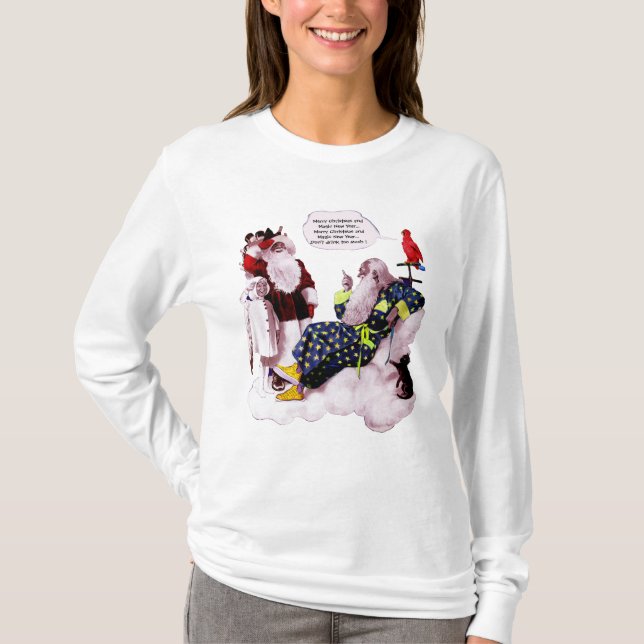 Camiseta SANTA CLAUS, PEQUEÑO ANGEL Y MERLIN Chrismas Fiest (Anverso)