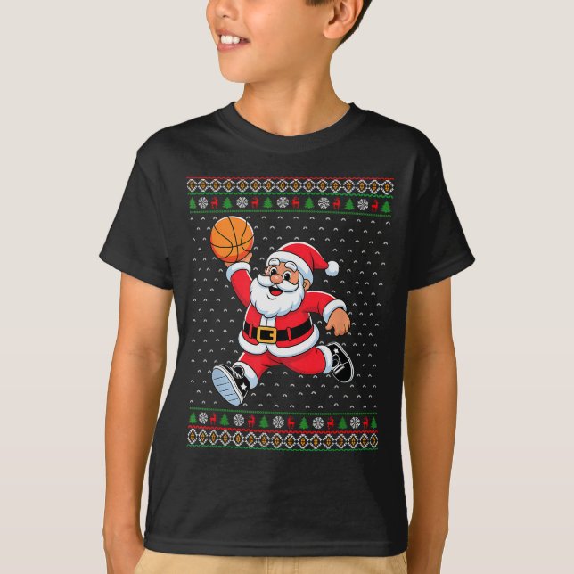 Camiseta Santa Claus Playing Basketball Ugly Christmas Men  (Anverso)