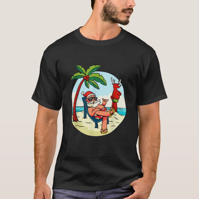 Camiseta Santa Claus Reindeer Beach Swimming Trunks Palm Tr (Anverso)