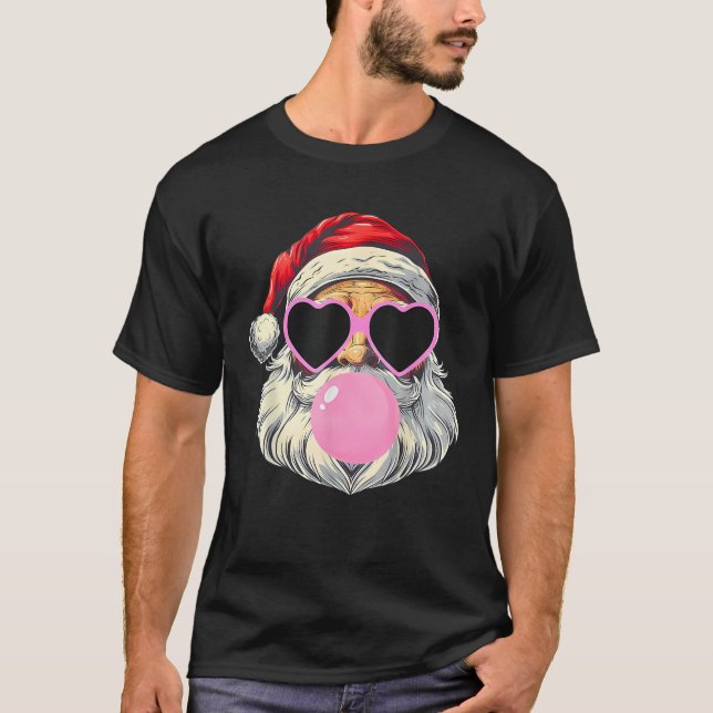 Camiseta Santa Claus resplandeciendo gafas de sol rosadas (Anverso)