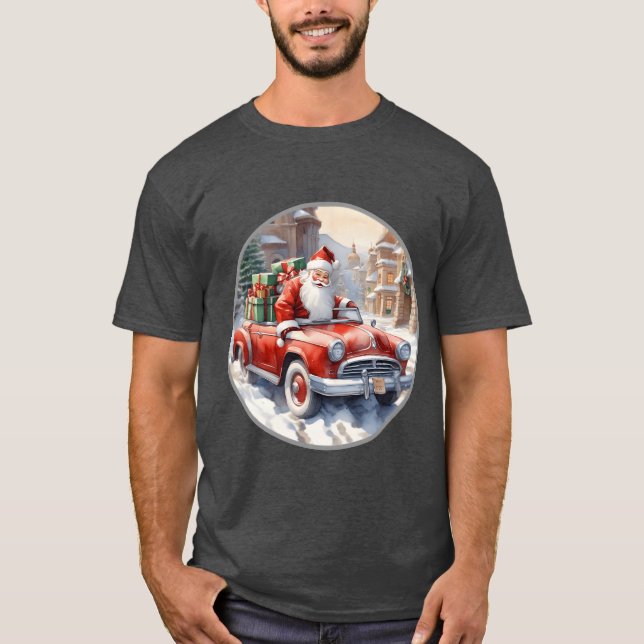 Camiseta Santa Claus rides in a convertible car retro frien (Anverso)