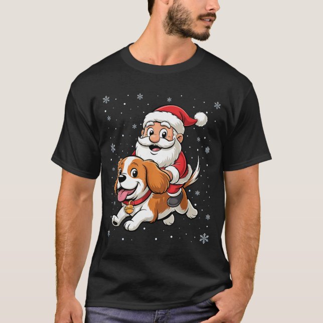 Camiseta Santa Claus Riding Cavalier King Charles Spaniel D (Anverso)