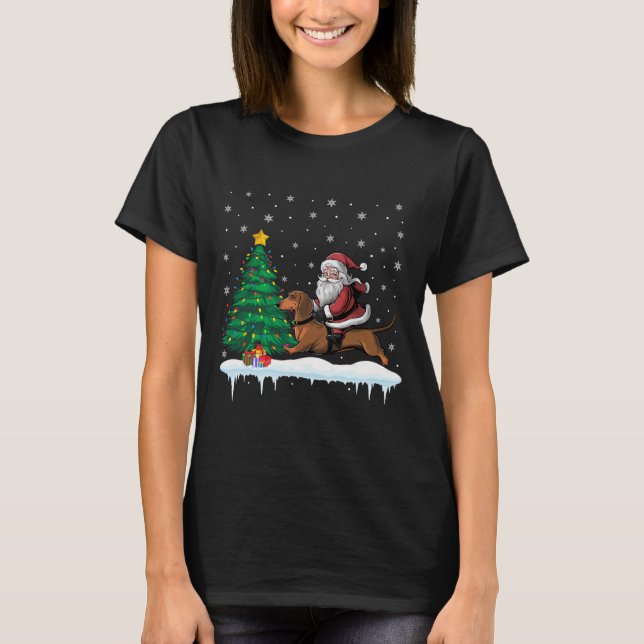 Camiseta Santa Claus Riding Dachshund Perros Niños Chicas C (Anverso)
