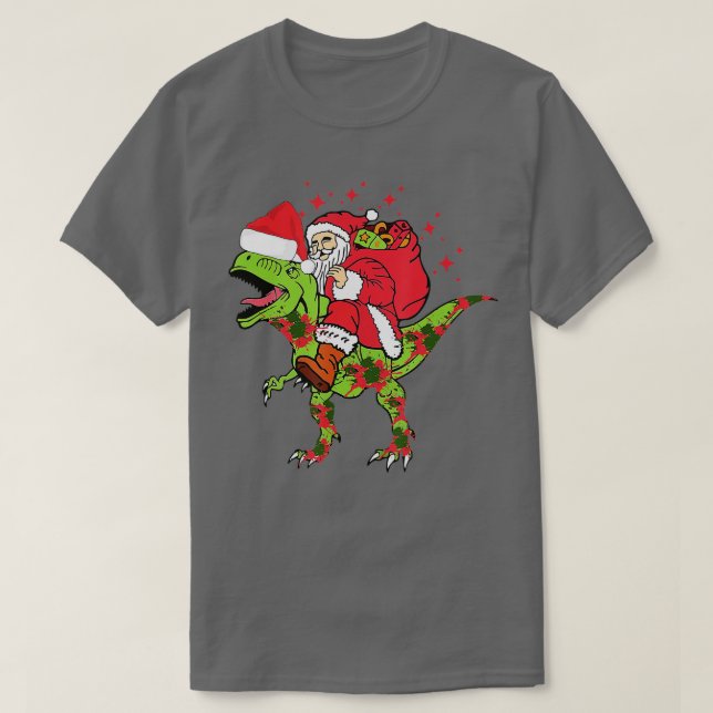 Camiseta Santa Claus Riding Dinosaur T rex Christmas Snow 1 (Diseño del anverso)