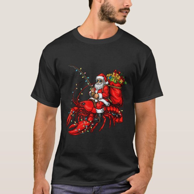 Camiseta Santa Claus Riding Lobster Lights Christmas Fishin (Anverso)