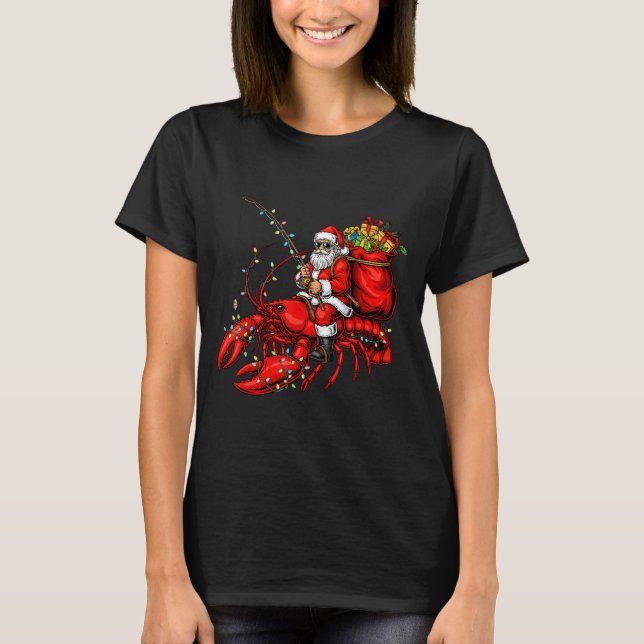 Camiseta Santa Claus Riding Lobster Lights Christmas Fishin (Anverso)