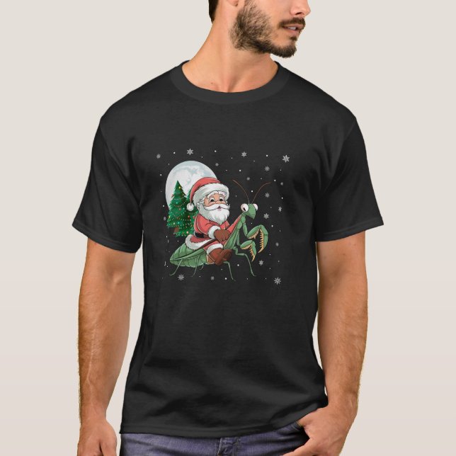 Camiseta Santa Claus Riding Mantis Divertido árbol de Navid (Anverso)
