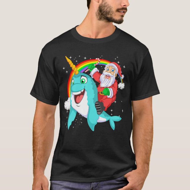 Camiseta santa claus riding narwhal christmas (Anverso)