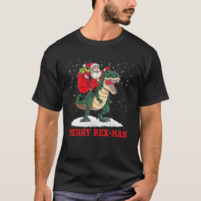 Camiseta Santa Claus Riding T Rex Dinosaur (Anverso)