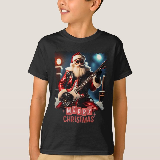 Camiseta Santa Claus Rock Guitar Feliz Navidad (Anverso)