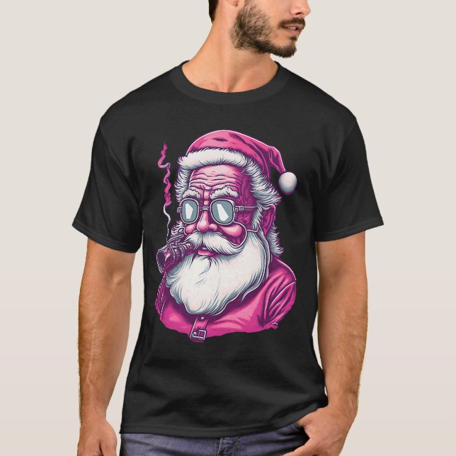 Camiseta Santa Claus rosa de la vieja época retro Fumar Wee (Anverso)
